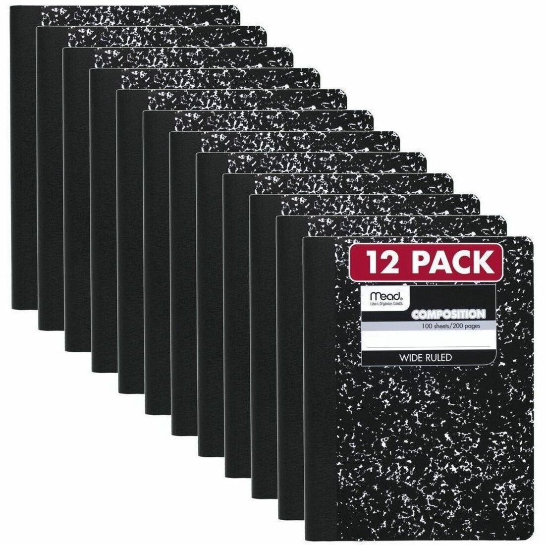 Square Deal Composition Book, 3-Subject, Wide/Legal Rule, Black Cover, (100) 9.75 x 7.5 Sheets, 12/Pack