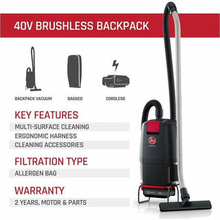 HVRPWR 40V Cordless Backpack Vacuum, Battery Sold Separately, 6 qt Tank Capacity, Black/Red