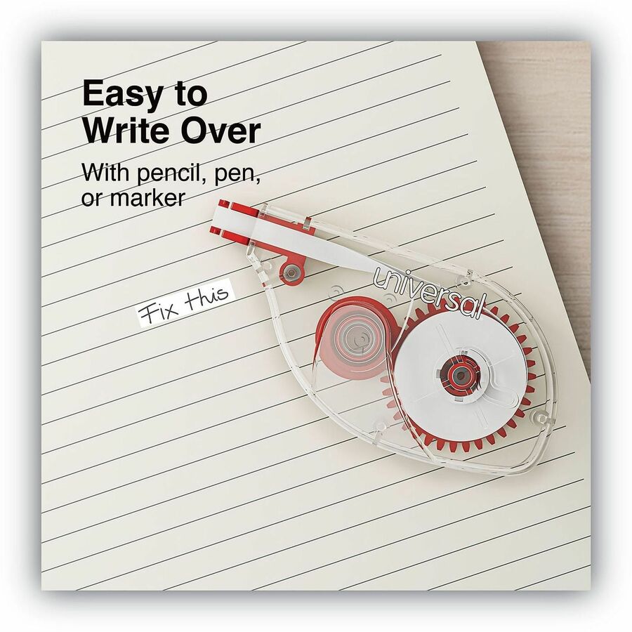 Side-Application Correction Tape, Transparent Gray/Red Applicator, 0.2" x 393", 2/Pack
