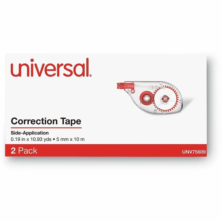 Side-Application Correction Tape, Transparent Gray/Red Applicator, 0.2" x 393", 2/Pack