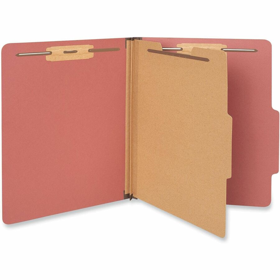 Four-Section Pressboard Classification Folders, 2" Expansion, 1 Divider, 4 Fasteners, Letter Size, Red Exterior, 10/Box