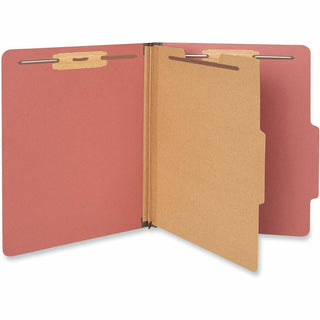 Four-Section Pressboard Classification Folders, 2" Expansion, 1 Divider, 4 Fasteners, Letter Size, Red Exterior, 10/Box