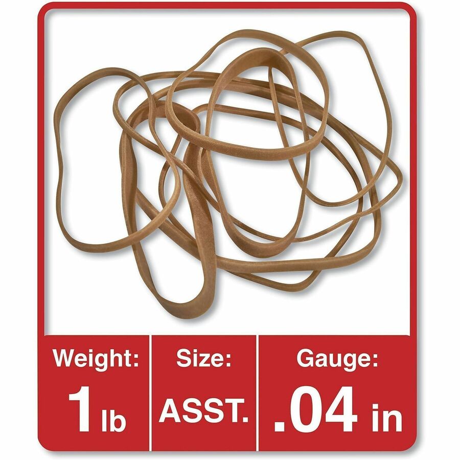Rubber Bands, Size 54 (Assorted), Assorted Gauges, Beige, 1 lb Box