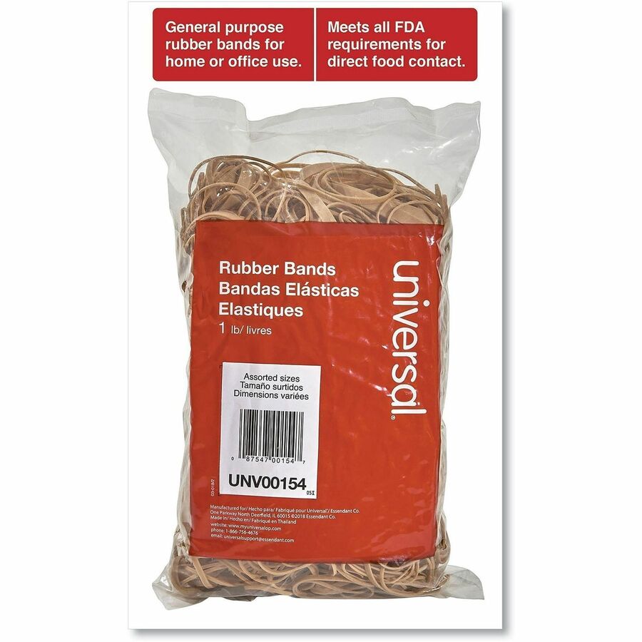 Rubber Bands, Size 54 (Assorted), Assorted Gauges, Beige, 1 lb Box