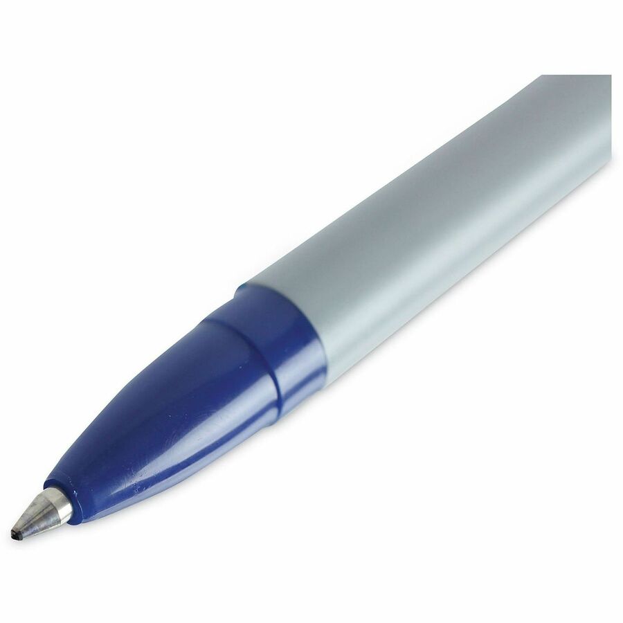 Ballpoint Pen, Stick, Fine 0.7 mm, Blue Ink, Gray/Blue Barrel, Dozen