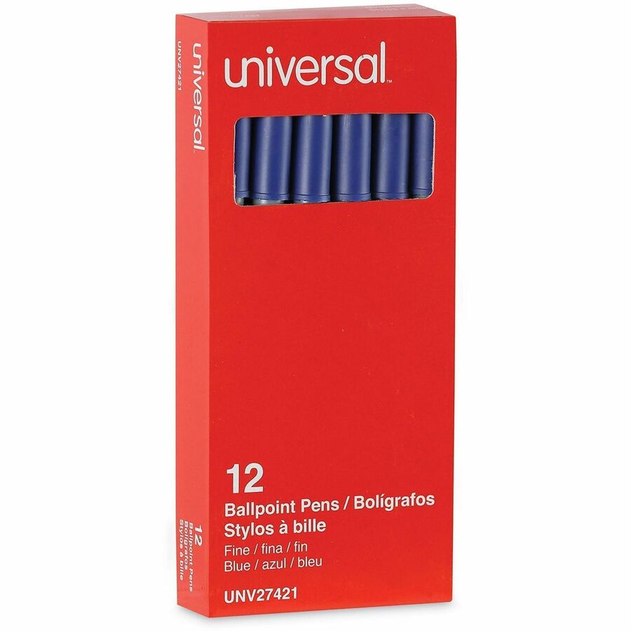Ballpoint Pen, Stick, Fine 0.7 mm, Blue Ink, Gray/Blue Barrel, Dozen