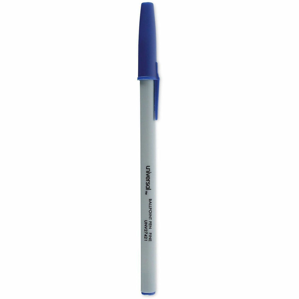 Ballpoint Pen, Stick, Fine 0.7 mm, Blue Ink, Gray/Blue Barrel, Dozen