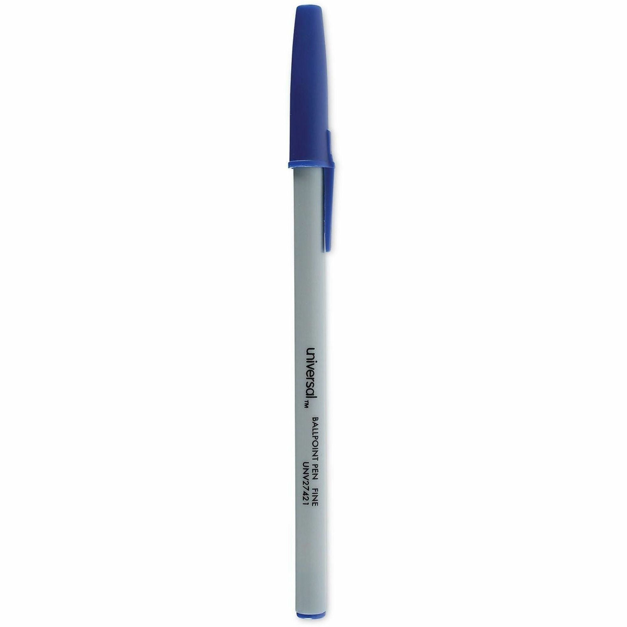 Ballpoint Pen, Stick, Fine 0.7 mm, Blue Ink, Gray/Blue Barrel, Dozen