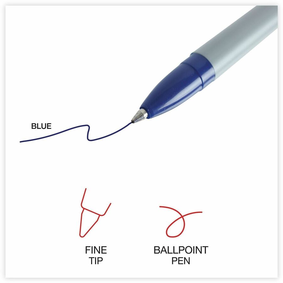 Ballpoint Pen, Stick, Fine 0.7 mm, Blue Ink, Gray/Blue Barrel, Dozen