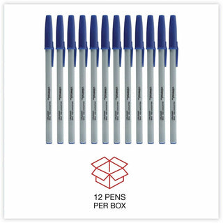Ballpoint Pen, Stick, Fine 0.7 mm, Blue Ink, Gray/Blue Barrel, Dozen