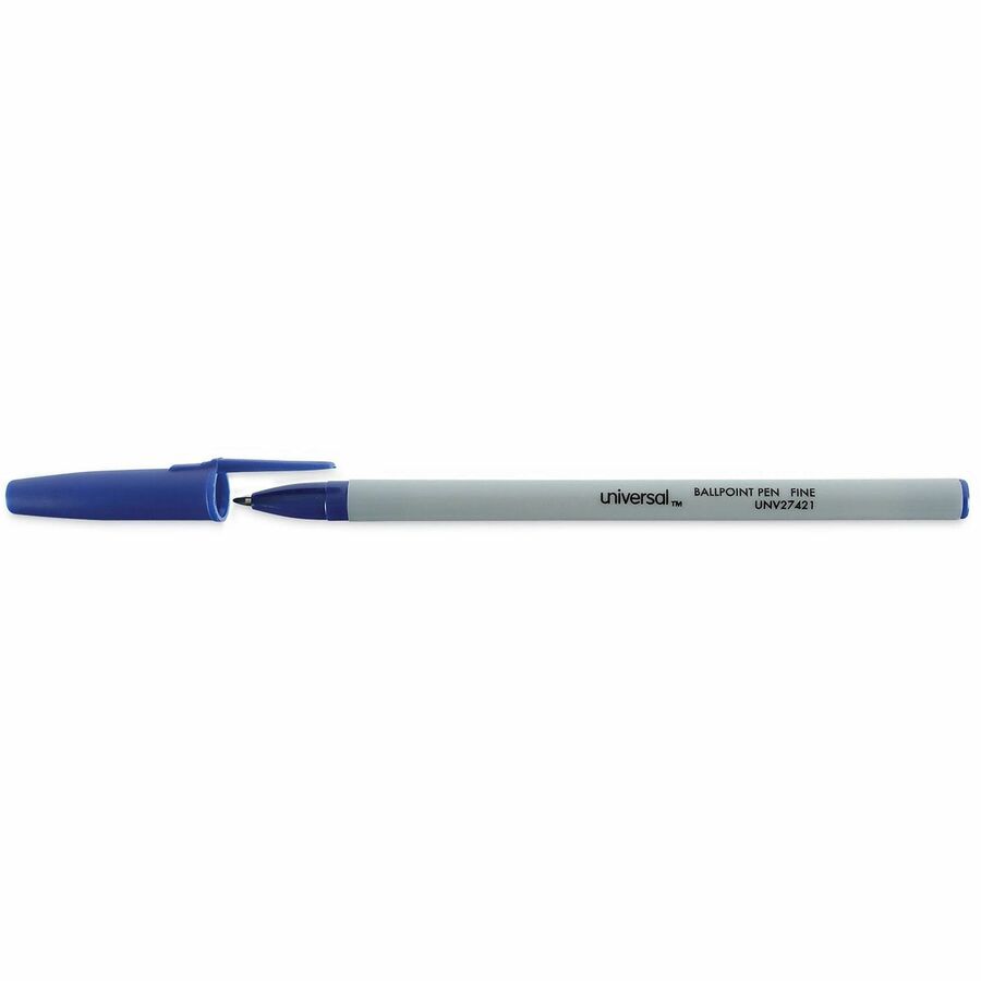 Ballpoint Pen, Stick, Fine 0.7 mm, Blue Ink, Gray/Blue Barrel, Dozen