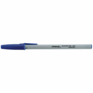 Ballpoint Pen, Stick, Fine 0.7 mm, Blue Ink, Gray/Blue Barrel, Dozen