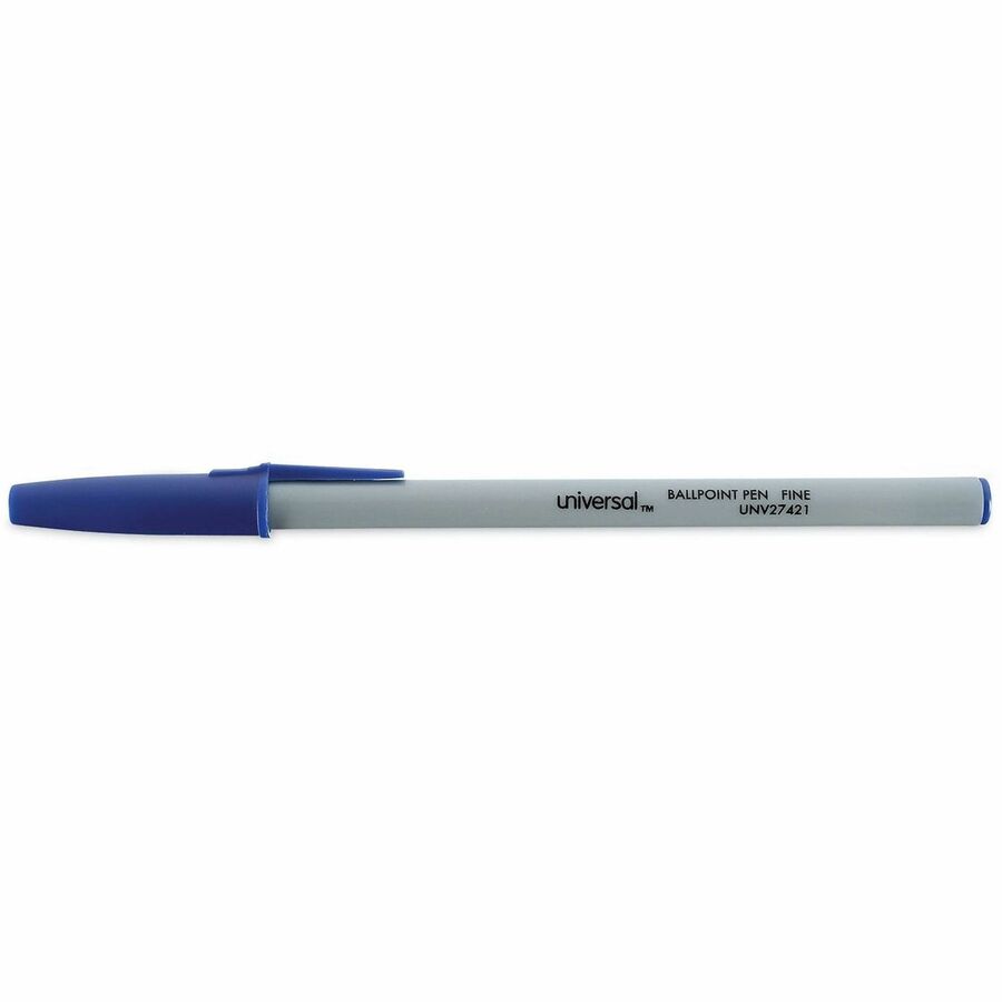 Ballpoint Pen, Stick, Fine 0.7 mm, Blue Ink, Gray/Blue Barrel, Dozen
