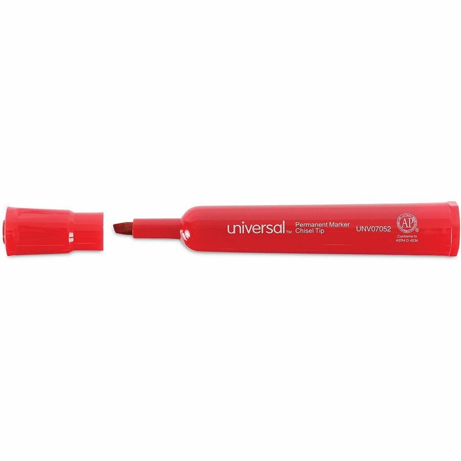 Chisel Tip Permanent Marker, Broad Chisel Tip, Red, Dozen