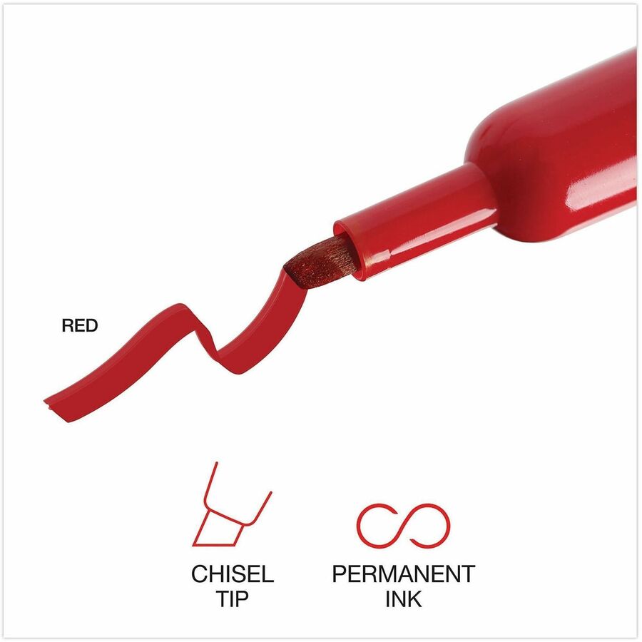 Chisel Tip Permanent Marker, Broad Chisel Tip, Red, Dozen