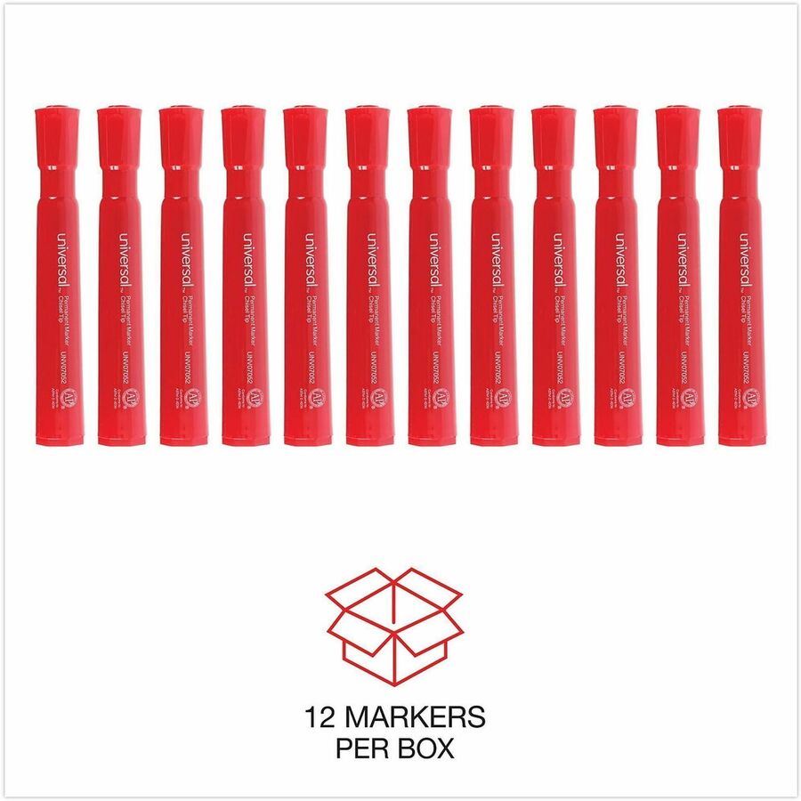 Chisel Tip Permanent Marker, Broad Chisel Tip, Red, Dozen