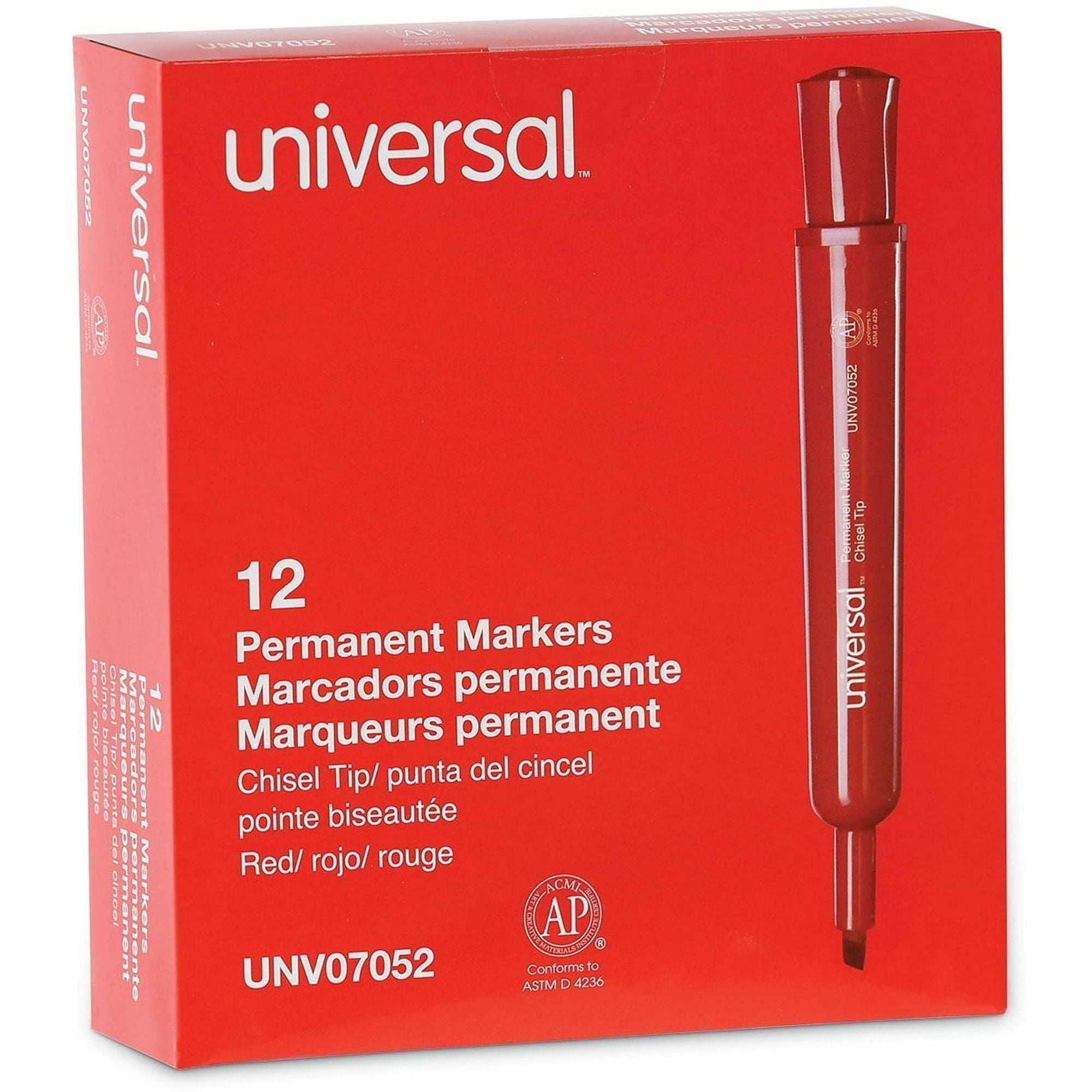 Chisel Tip Permanent Marker, Broad Chisel Tip, Red, Dozen