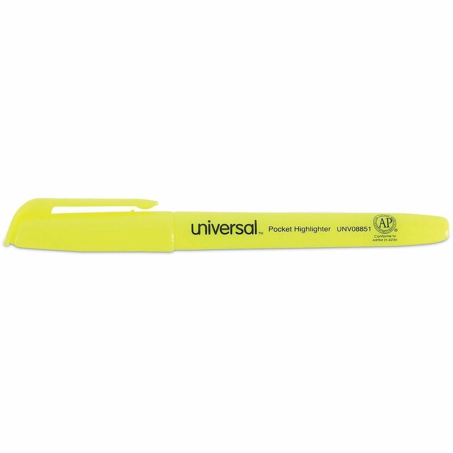 Pocket Highlighters, Fluorescent Yellow Ink, Chisel Tip, Yellow Barrel, Dozen