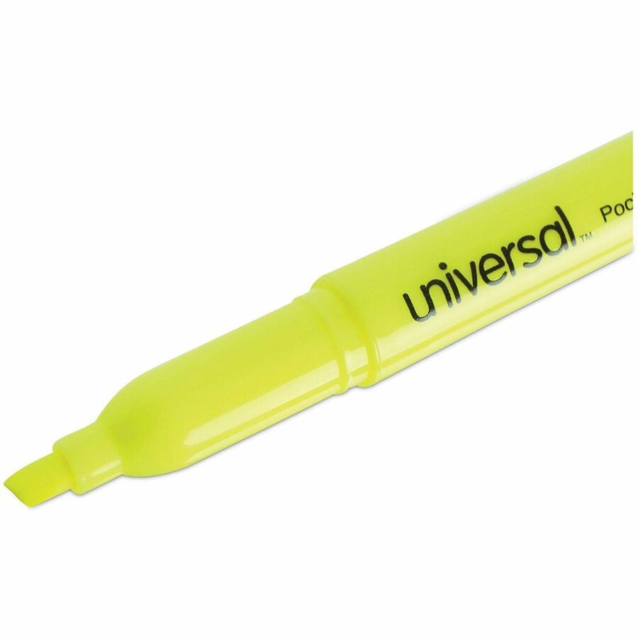 Pocket Highlighters, Fluorescent Yellow Ink, Chisel Tip, Yellow Barrel, Dozen