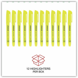 Pocket Highlighters, Fluorescent Yellow Ink, Chisel Tip, Yellow Barrel, Dozen