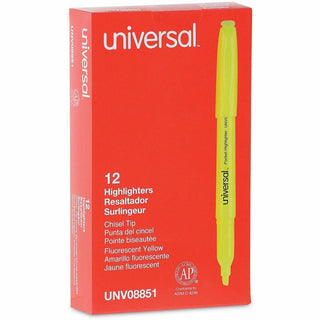 Pocket Highlighters, Fluorescent Yellow Ink, Chisel Tip, Yellow Barrel, Dozen
