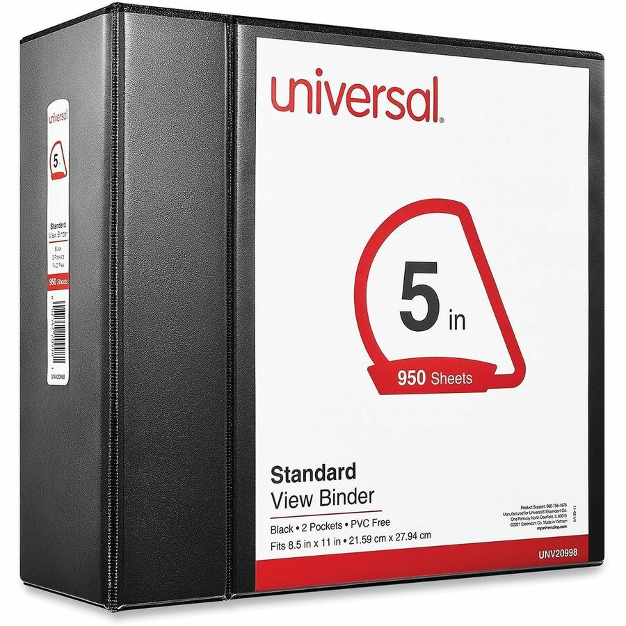 Slant D-Ring View Binder, 3 Rings, 5" Capacity, 11 x 8.5, Black