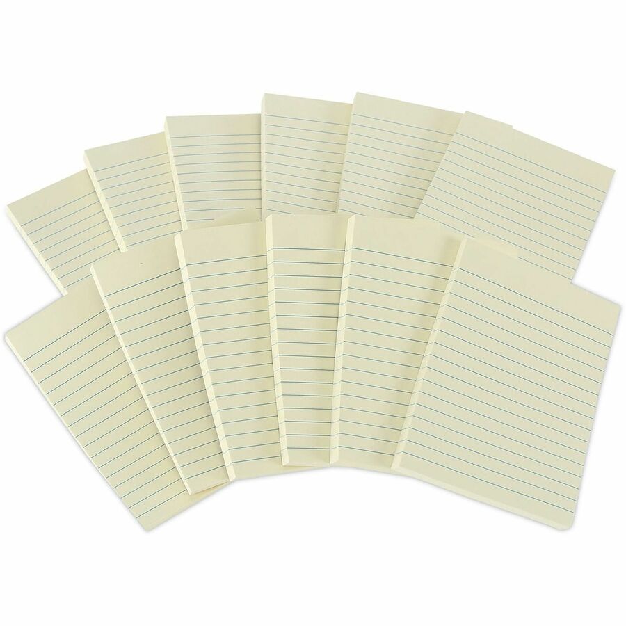 Recycled Self-Stick Note Pads, Note Ruled, 4" x 6", Yellow, 100 Sheets/Pad, 12 Pads/Pack
