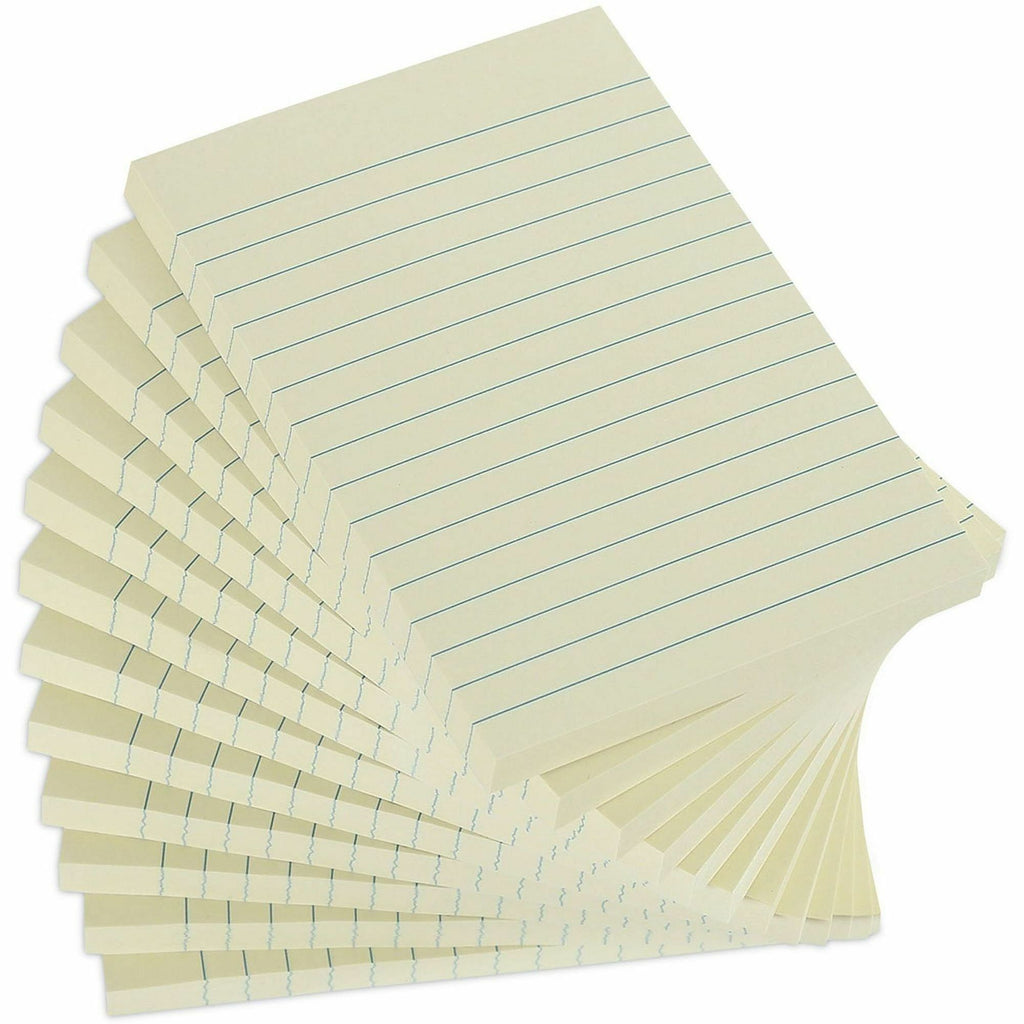 Recycled Self-Stick Note Pads, Note Ruled, 4" x 6", Yellow, 100 Sheets/Pad, 12 Pads/Pack