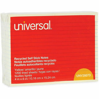 Recycled Self-Stick Note Pads, Note Ruled, 4" x 6", Yellow, 100 Sheets/Pad, 12 Pads/Pack