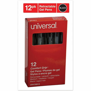 Comfort Grip Gel Pen, Retractable, Medium 0.7 mm, Black Ink, Clear/Black Barrel, Dozen