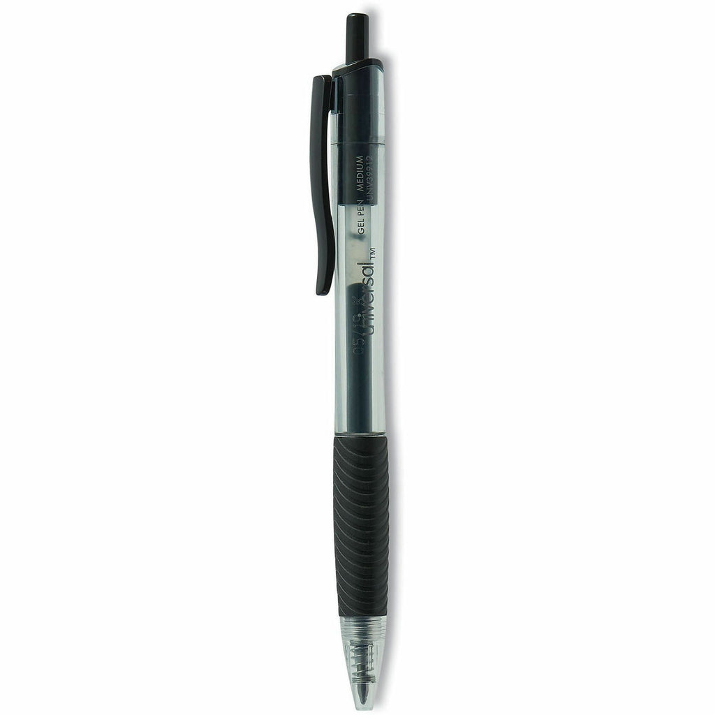 Comfort Grip Gel Pen, Retractable, Medium 0.7 mm, Black Ink, Clear/Black Barrel, Dozen