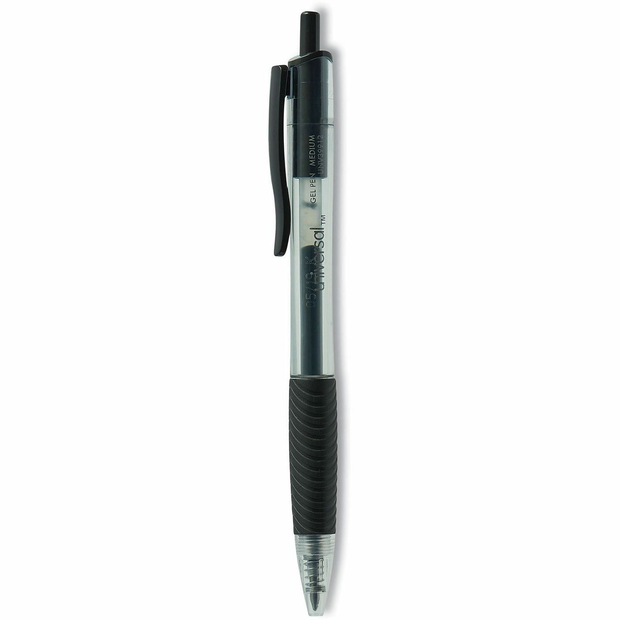 Comfort Grip Gel Pen, Retractable, Medium 0.7 mm, Black Ink, Clear/Black Barrel, Dozen