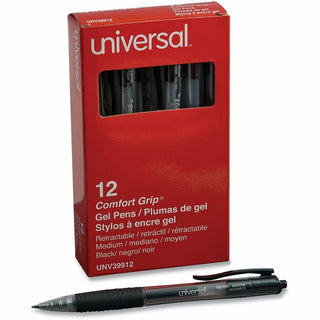 Comfort Grip Gel Pen, Retractable, Medium 0.7 mm, Black Ink, Clear/Black Barrel, Dozen