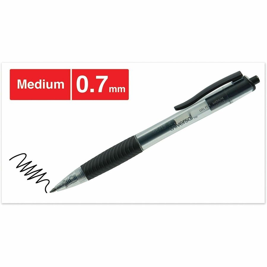 Comfort Grip Gel Pen, Retractable, Medium 0.7 mm, Black Ink, Clear/Black Barrel, Dozen