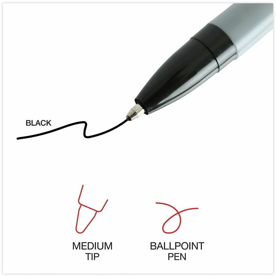 Ballpoint Pen, Stick, Medium 1 mm, Black Ink, Gray/Black Barrel, Dozen