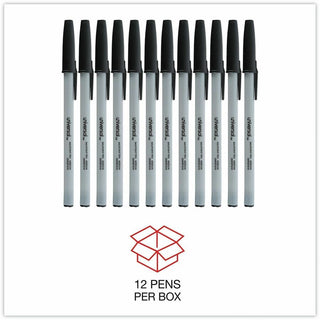 Ballpoint Pen, Stick, Medium 1 mm, Black Ink, Gray/Black Barrel, Dozen