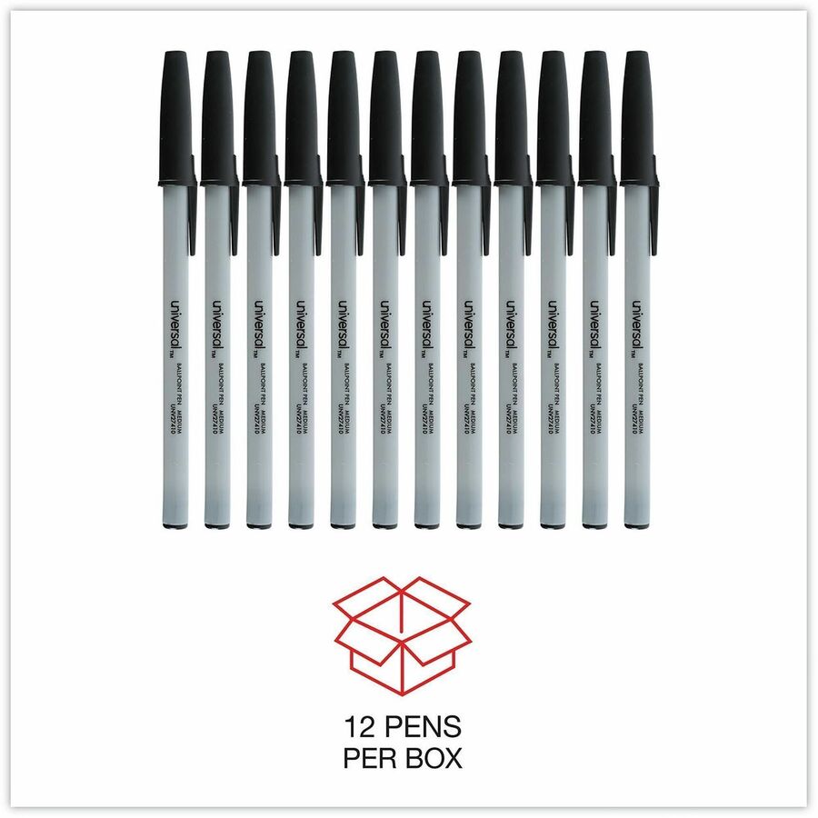 Ballpoint Pen, Stick, Medium 1 mm, Black Ink, Gray/Black Barrel, Dozen