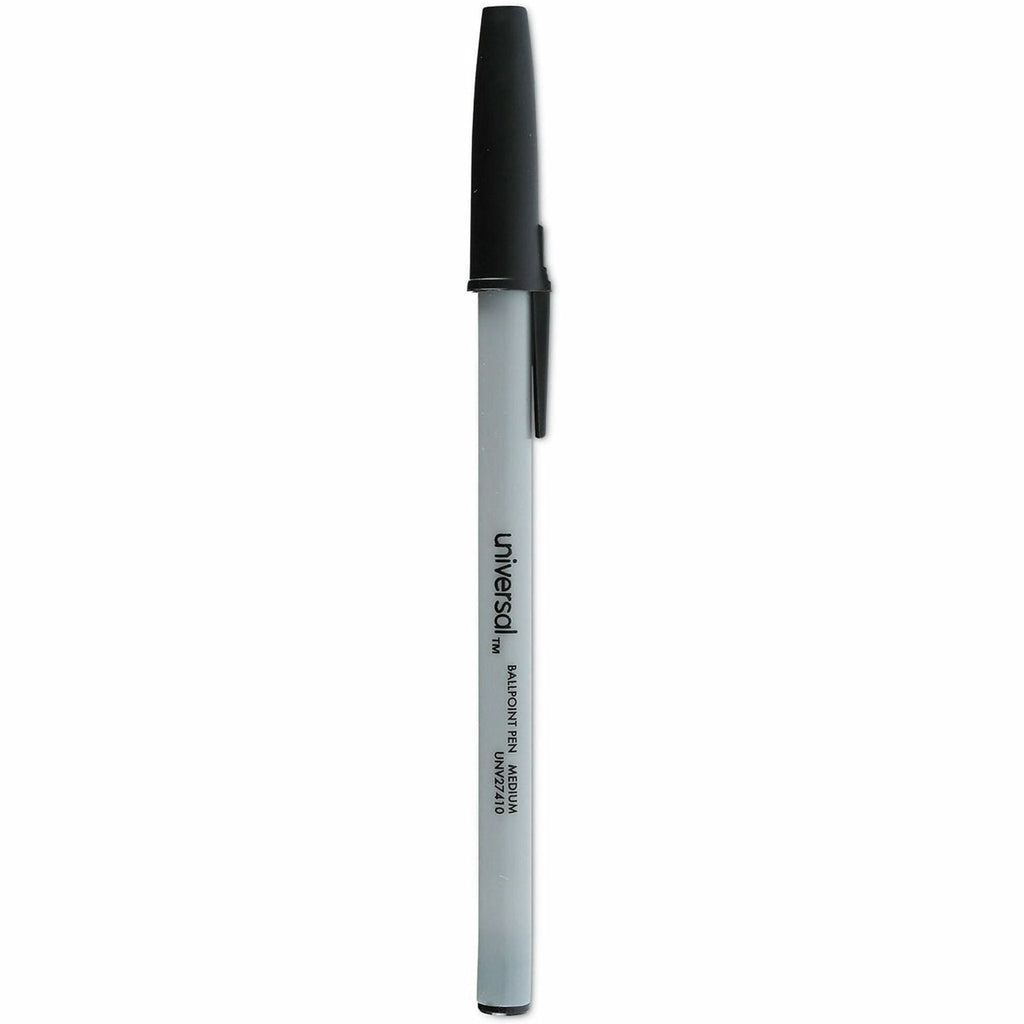 Ballpoint Pen, Stick, Medium 1 mm, Black Ink, Gray/Black Barrel, Dozen