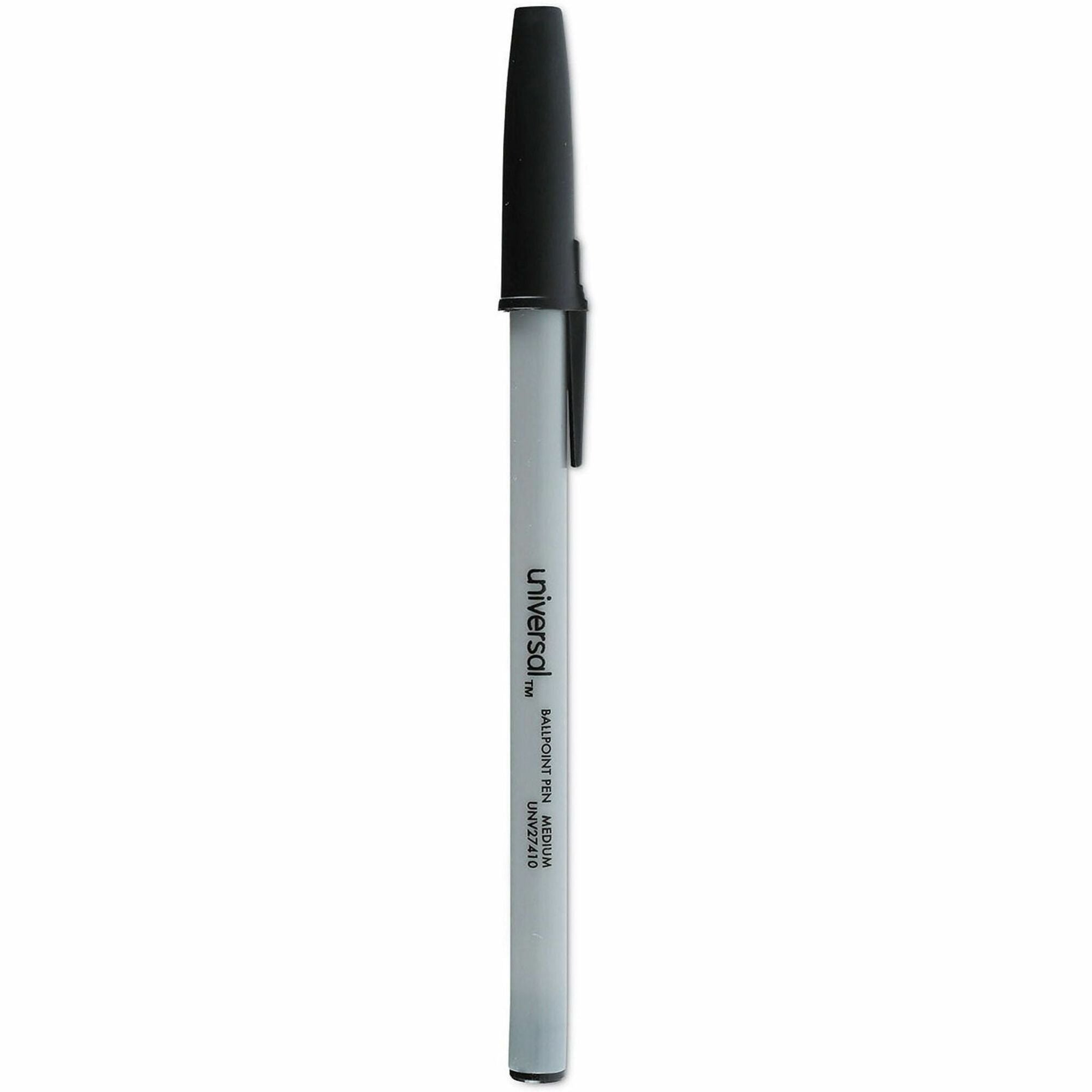 Ballpoint Pen, Stick, Medium 1 mm, Black Ink, Gray/Black Barrel, Dozen