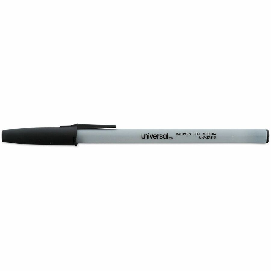 Ballpoint Pen, Stick, Medium 1 mm, Black Ink, Gray/Black Barrel, Dozen