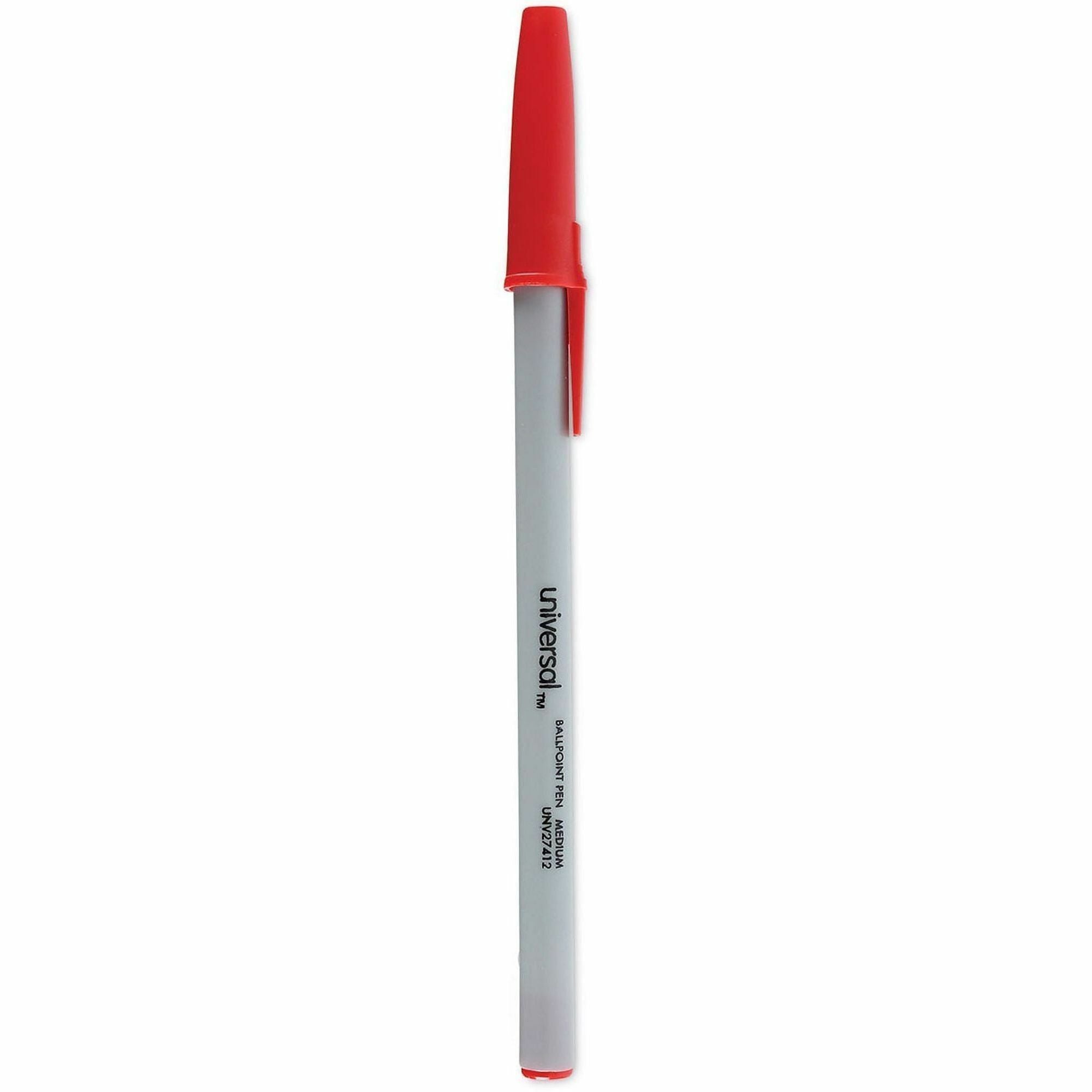 Ballpoint Pen, Stick, Medium 1 mm, Red Ink, Gray/Red Barrel, Dozen