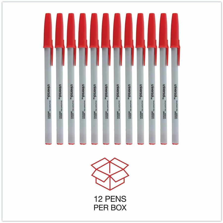 Ballpoint Pen, Stick, Medium 1 mm, Red Ink, Gray/Red Barrel, Dozen