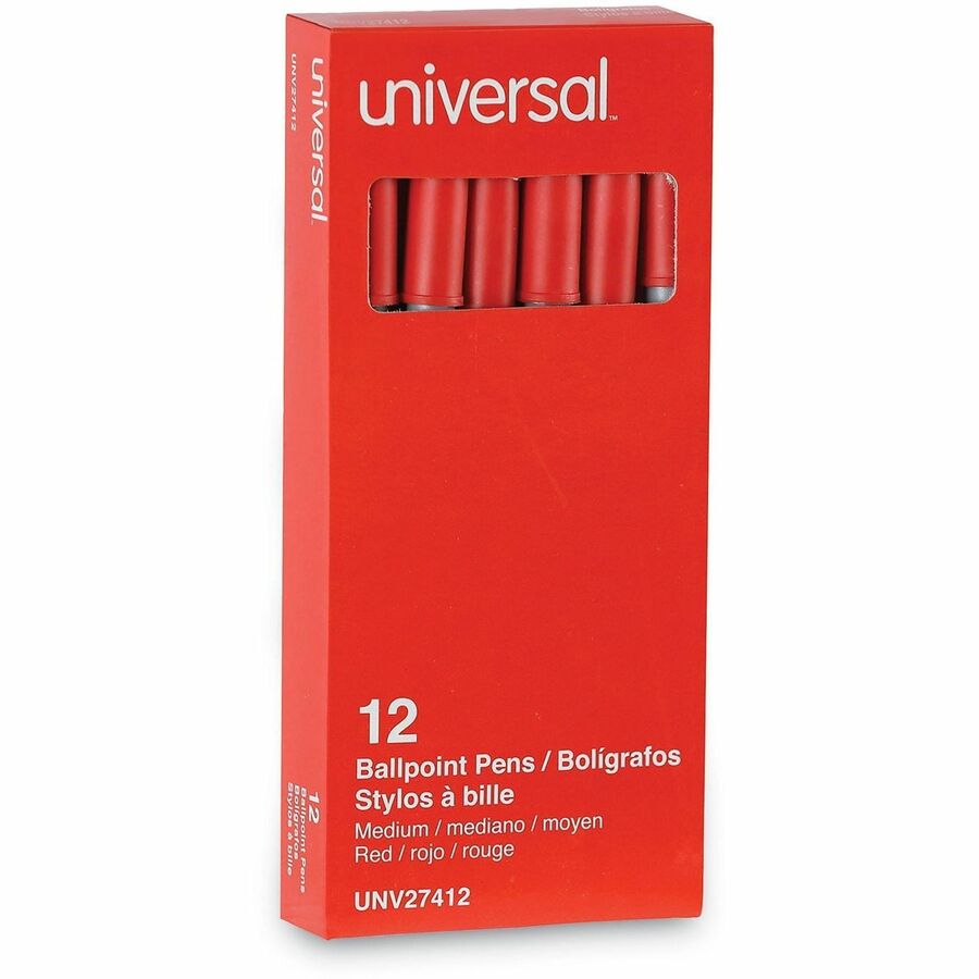 Ballpoint Pen, Stick, Medium 1 mm, Red Ink, Gray/Red Barrel, Dozen