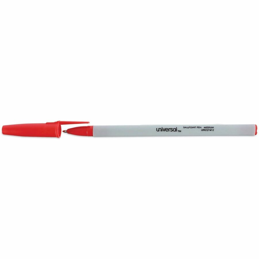 Ballpoint Pen, Stick, Medium 1 mm, Red Ink, Gray/Red Barrel, Dozen
