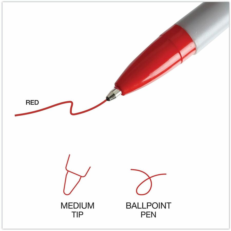 Ballpoint Pen, Stick, Medium 1 mm, Red Ink, Gray/Red Barrel, Dozen