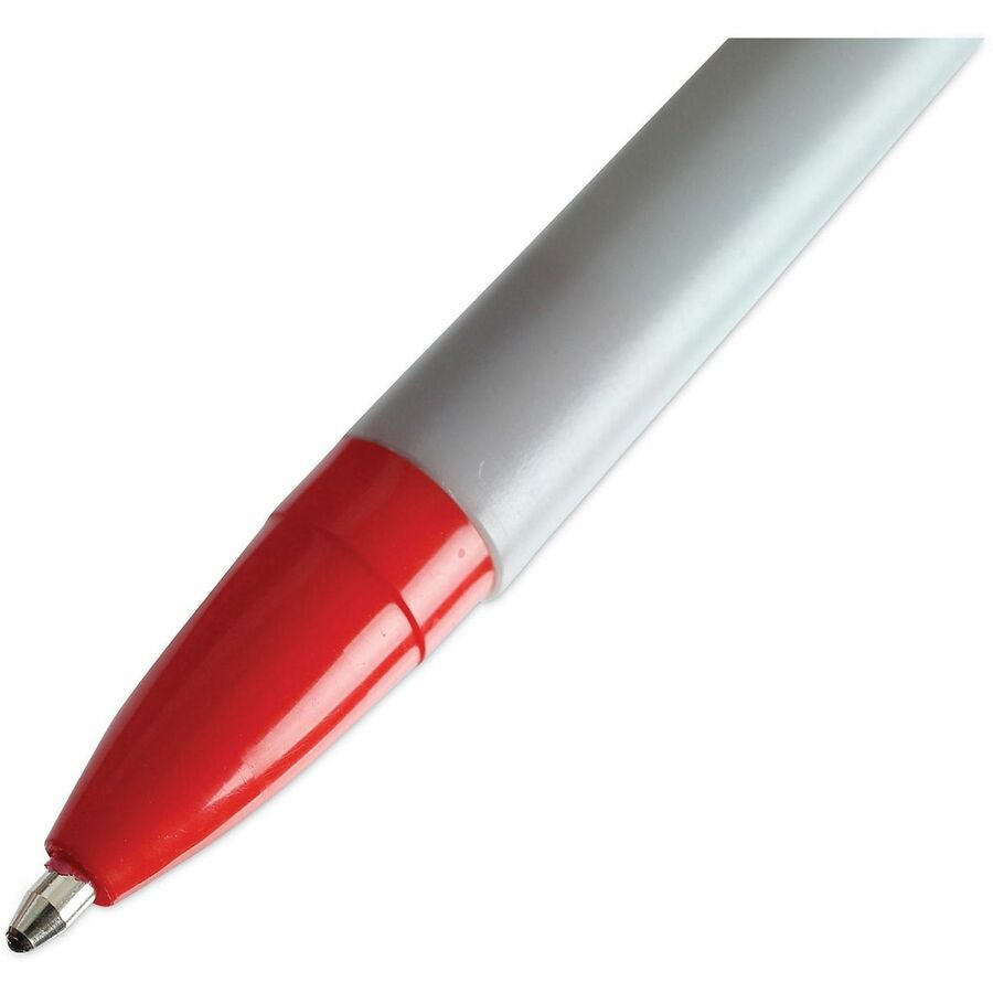 Ballpoint Pen, Stick, Medium 1 mm, Red Ink, Gray/Red Barrel, Dozen