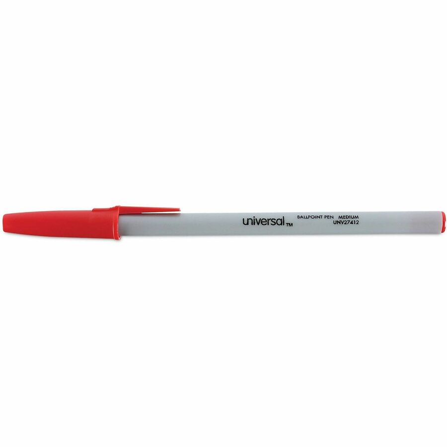 Ballpoint Pen, Stick, Medium 1 mm, Red Ink, Gray/Red Barrel, Dozen