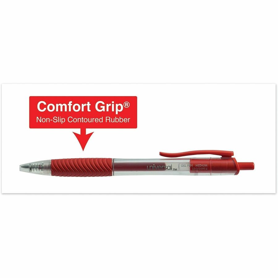 Comfort Grip Gel Pen, Retractable, Medium 0.7 mm, Red Ink, Clear/Red Barrel, Dozen