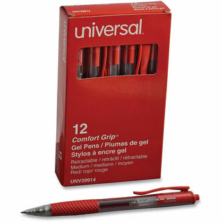 Comfort Grip Gel Pen, Retractable, Medium 0.7 mm, Red Ink, Clear/Red Barrel, Dozen