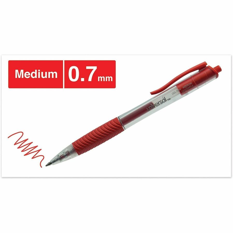 Comfort Grip Gel Pen, Retractable, Medium 0.7 mm, Red Ink, Clear/Red Barrel, Dozen